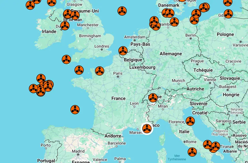 Carte des décharges sous-marines de munitions
