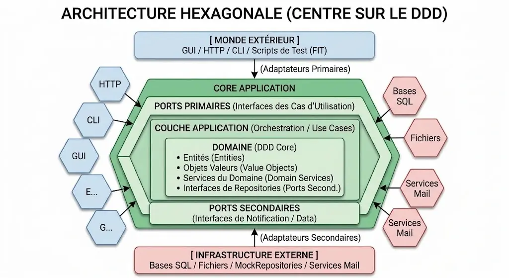 Assemblage organisationnel de l'Architecture Hexagonale avec le Domain-Driven Design (DDD)