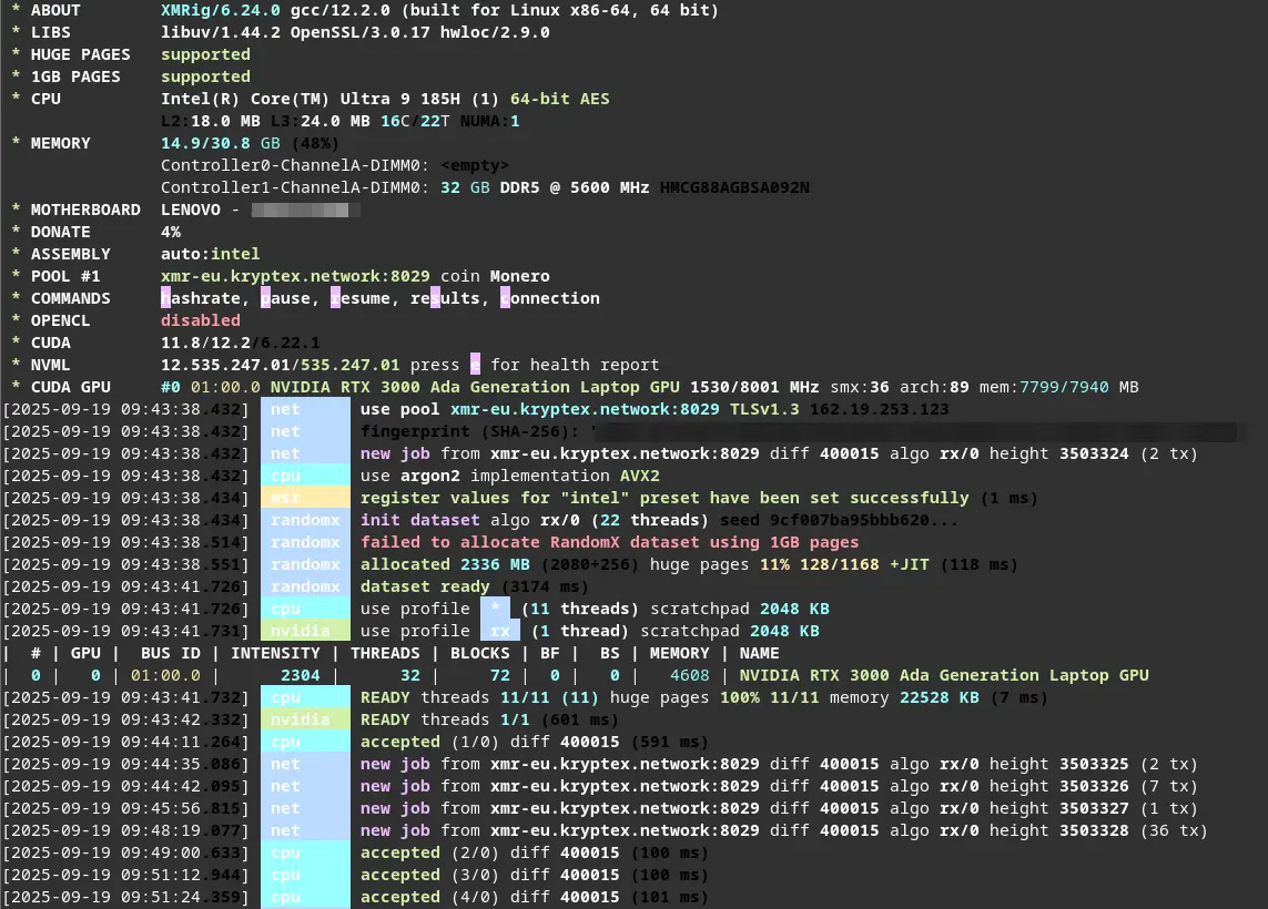 XMRing Mining on a personnal Laptop.